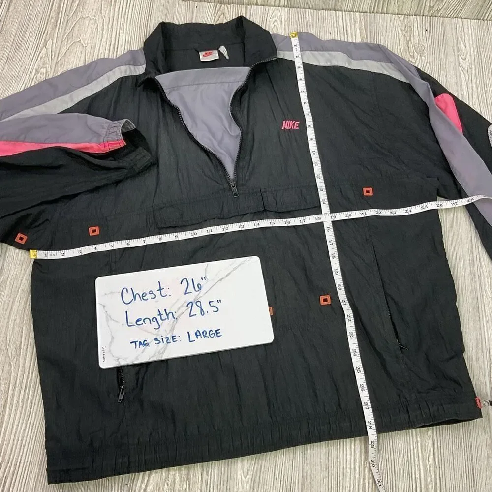 Vintage Nike Grey Label Men’s Large Black Nylon Windbreaker Anorak Jacket